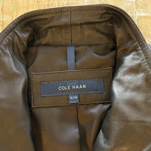 Cole Haan Black Wing Collar Leather Jacket SZ XL - Picture 3 of 5